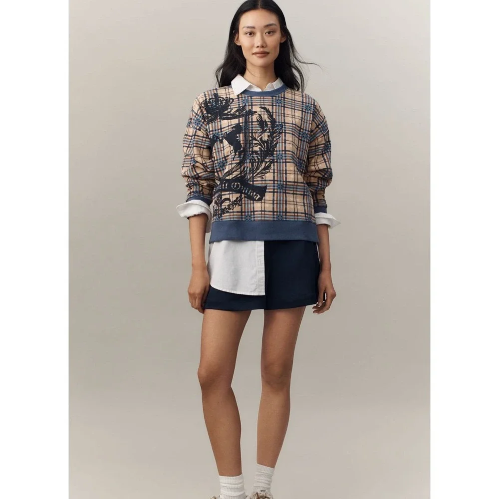 Mauve graphic plaid sweatshirt. Size large highly rated 4.9 sold out retail $59 - Picture 3 of 4